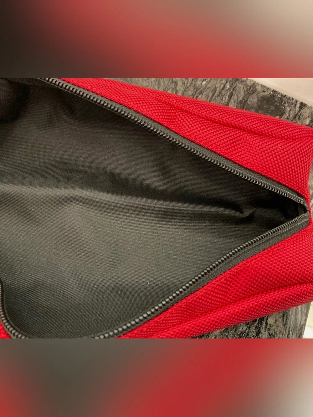 NEW - TUMI Zippered Ballistic Nylon Pencil Case - Cord Pouch - RED w/ BLACK